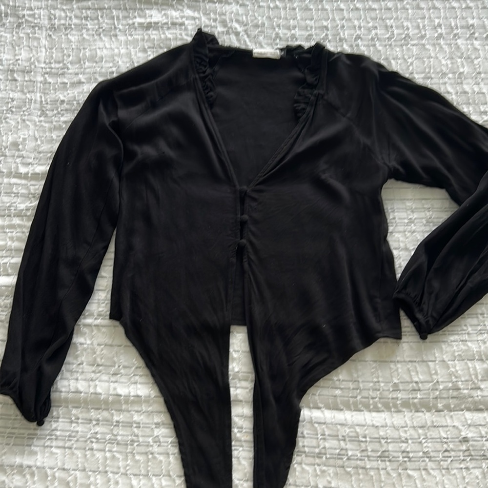 Black button down with tie waist